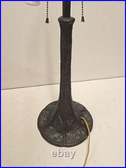 Antique Arts & Crafts Signed Rainaud Japanese Garden Slag Glass Panel Lamp