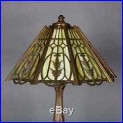 Antique Arts & Crafts Signed Wilkinson Bronze Overlay Slag Glass Table Lamp 1910