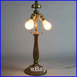 Antique Arts & Crafts Signed Wilkinson Bronze Overlay Slag Glass Table Lamp 1910