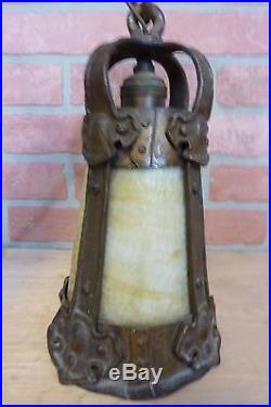 Antique Arts & Crafts Slag Glass Decorative Art Lamp w Bracket Fabulous Gothic
