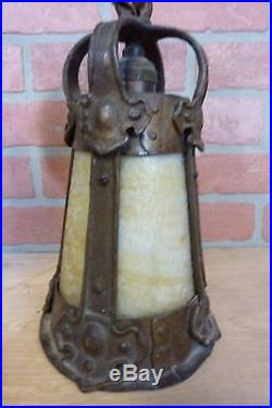 Antique Arts & Crafts Slag Glass Decorative Art Lamp w Bracket Fabulous Gothic