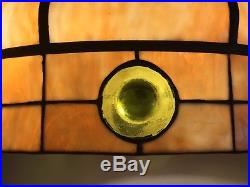 Antique Arts & Crafts Slag Glass Hanging Lamp Colored Glass Inserts