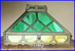 Antique Arts & Crafts Slag Glass Hanging Lamp Shade Mission Green Light Iron