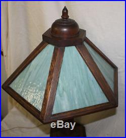Antique Arts & Crafts Slag Glass Mission Style Electric Lamp 6 Sections