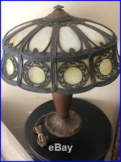 Antique Arts & Crafts Slag Glass Table Lamp Art Nouveau