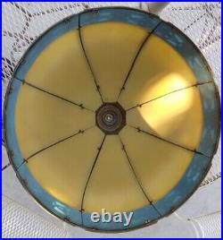 Antique Arts & Crafts Table Lamp Yellow Blue (Ukraine Colors) Convex Slag Glass