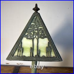 Antique Arts & Crafts Tree Overlay Slag Glass Boudoir Lamp