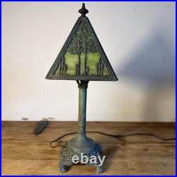 Antique Arts & Crafts Tree Overlay Slag Glass Boudoir Lamp
