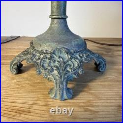 Antique Arts & Crafts Tree Overlay Slag Glass Boudoir Lamp