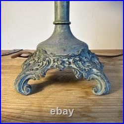 Antique Arts & Crafts Tree Overlay Slag Glass Boudoir Lamp