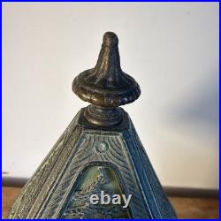 Antique Arts & Crafts Tree Overlay Slag Glass Boudoir Lamp
