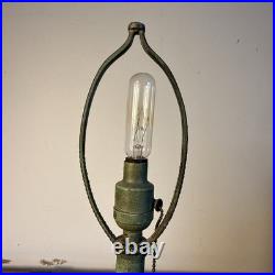 Antique Arts & Crafts Tree Overlay Slag Glass Boudoir Lamp