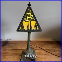 Antique Arts & Crafts Tree Overlay Slag Glass Boudoir Lamp