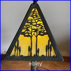 Antique Arts & Crafts Tree Overlay Slag Glass Boudoir Lamp