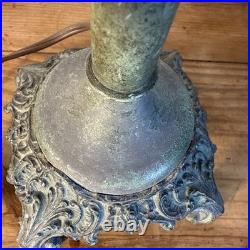 Antique Arts & Crafts Tree Overlay Slag Glass Boudoir Lamp