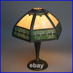 Antique Arts & Crafts Two-Tone Slag Glass Lamp, circa 1910