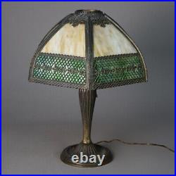 Antique Arts & Crafts Two-Tone Slag Glass Lamp, circa 1910