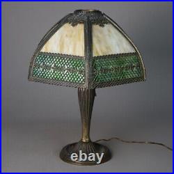 Antique Arts & Crafts Two-Tone Slag Glass Lamp, circa 1910
