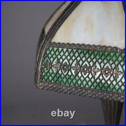 Antique Arts & Crafts Two-Tone Slag Glass Lamp, circa 1910