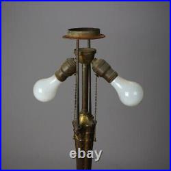 Antique Arts & Crafts Two-Tone Slag Glass Table Lamp, Scenic with Church, c1920 Antique Arts & Crafts Two-Tone Slag Glass Table Lamp, Scenic with Church, c1920