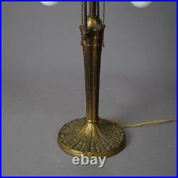 Antique Arts & Crafts Two-Tone Slag Glass Table Lamp, Scenic with Church, c1920 Antique Arts & Crafts Two-Tone Slag Glass Table Lamp, Scenic with Church, c1920