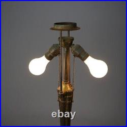 Antique Arts & Crafts Two-Tone Slag Glass Table Lamp, Scenic with Church, c1920 Antique Arts & Crafts Two-Tone Slag Glass Table Lamp, Scenic with Church, c1920