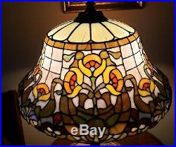 Antique Arts & Crafts Wilkinson Leaded Slag Stained Glass Floral Table Lamp