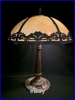 Antique Arts and Crafts/Art Nouvea Daisies Design Rainaud Signe Slag Glass LAMP