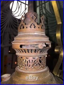 Antique Arts and Crafts, Art Nouveau, Art Deco HANGING SLAG GLASS Oil LAMP