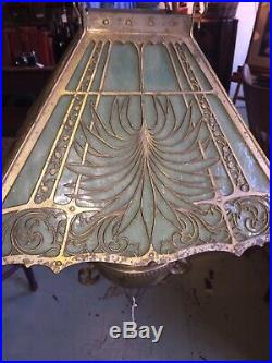 Antique Arts and Crafts, Art Nouveau, Art Deco HANGING SLAG GLASS Oil LAMP