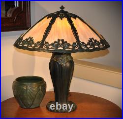 Antique Arts and Crafts Bradley Hubbard Ginkgo Leaf Slag Glass Lamp Handel Style