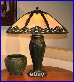 Antique Arts and Crafts Bradley Hubbard Ginkgo Leaf Slag Glass Lamp Handel Style