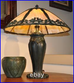 Antique Arts and Crafts Bradley Hubbard Ginkgo Leaf Slag Glass Lamp Handel Style