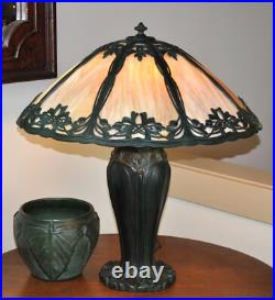 Antique Arts and Crafts Bradley Hubbard Ginkgo Leaf Slag Glass Lamp Handel Style