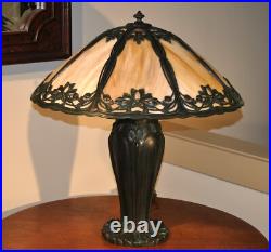 Antique Arts and Crafts Bradley Hubbard Ginkgo Leaf Slag Glass Lamp Handel Style
