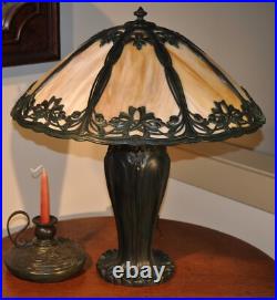 Antique Arts and Crafts Bradley Hubbard Ginkgo Leaf Slag Glass Lamp Handel Style