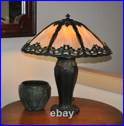 Antique Arts and Crafts Bradley Hubbard Ginkgo Leaf Slag Glass Lamp Handel Style