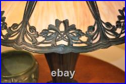 Antique Arts and Crafts Bradley Hubbard Ginkgo Leaf Slag Glass Lamp Handel Style