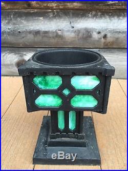 Antique Arts and Crafts Bradley & Hubbard Green Slag Glass Cast Iron Lamp Base