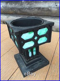 Antique Arts and Crafts Bradley & Hubbard Green Slag Glass Cast Iron Lamp Base