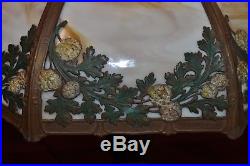 Antique Arts and Crafts Oak Leaf Rainaud A&R Lamp Slag Glass Lamp Art Nouveau