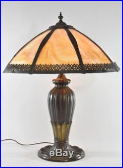 Antique Arts and Crafts Style Carmel Slag Glass Lamp