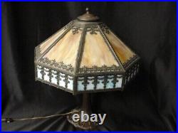 Antique Arts and Crafts Table Lamp with Slag Glass Art Deco Shade Handel B&H Era