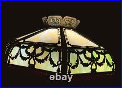 Antique BRADLEY HUBBARD 3 color Stain Slag Glass Shade Large 24 Wide Excellent