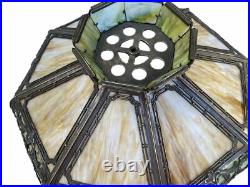 Antique BRADLEY HUBBARD 3 color Stain Slag Glass Shade Large 24 Wide Excellent
