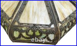 Antique BRADLEY HUBBARD 3 color Stain Slag Glass Shade Large 24 Wide Excellent Antique BRADLEY HUBBARD 3 color Stain Slag Glass Shade Large 24 Wide Excellent
