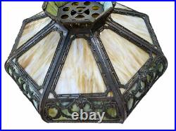 Antique BRADLEY HUBBARD 3 color Stain Slag Glass Shade Large 24 Wide Excellent