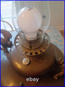 Antique BRADLEY & HUBBARD Oil Lamp Slag Glass DRAGON GRIFFIN Electrified C1900