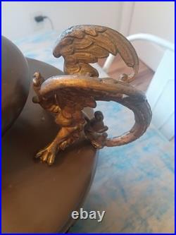 Antique BRADLEY & HUBBARD Oil Lamp Slag Glass DRAGON GRIFFIN Electrified C1900
