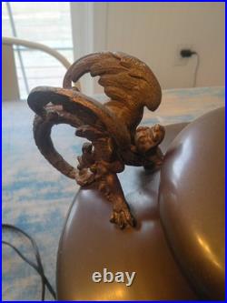 Antique BRADLEY & HUBBARD Oil Lamp Slag Glass DRAGON GRIFFIN Electrified C1900